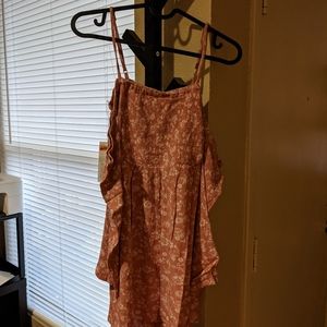 Off the shoulder pink and white floral dress